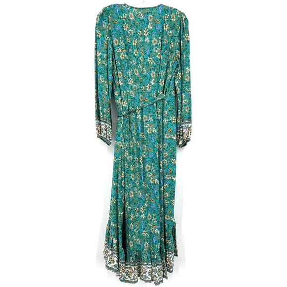 Salty Bright Womens 8 Green Floral Long Sleeve Ruffle Hem Wrap Dress Max… - Picture 2 of 9